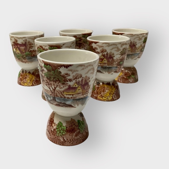 Set of 6 Johnson Brothers Double Egg Cup Transferware Vintage! - Picture 6 of 9
